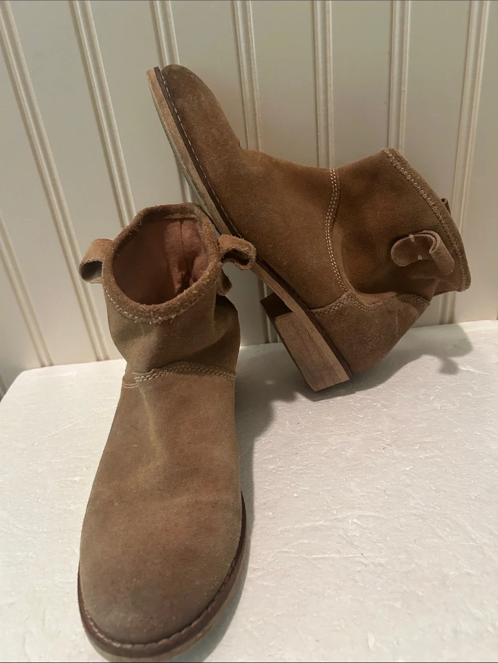 Zara Girls Suede Slip In Ankle Boots Booties w/ Tabs in Brown size 36(US size 6)